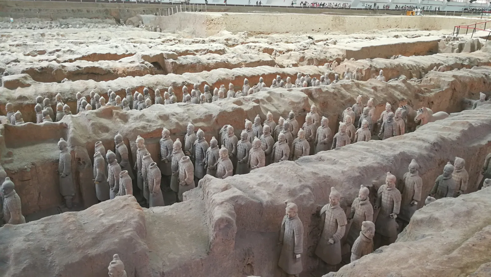 Rows of terracotta warriors at the Qin emperor's mausoleum museum near Xi'an